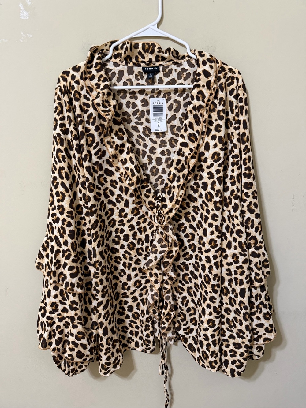 Torrid 4 Leopard Print Ruffle Tie-Front Blouse - Tan/Brown tiered ruffle nwt